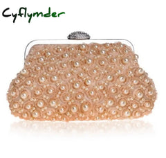 Cyflymder Beaded Women Clutch Party Wedding Chain Shoulder Handbags Diamonds Metal Rose Vintage