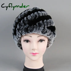 Cyflymder beanie outfits Lady Real Rex Rabbit Winter Fur Hat For Women Russian Real Fur Knitted Cap Headgear Winter