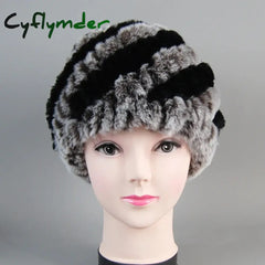Cyflymder beanie outfits Lady Real Rex Rabbit Winter Fur Hat For Women Russian Real Fur Knitted Cap Headgear Winter