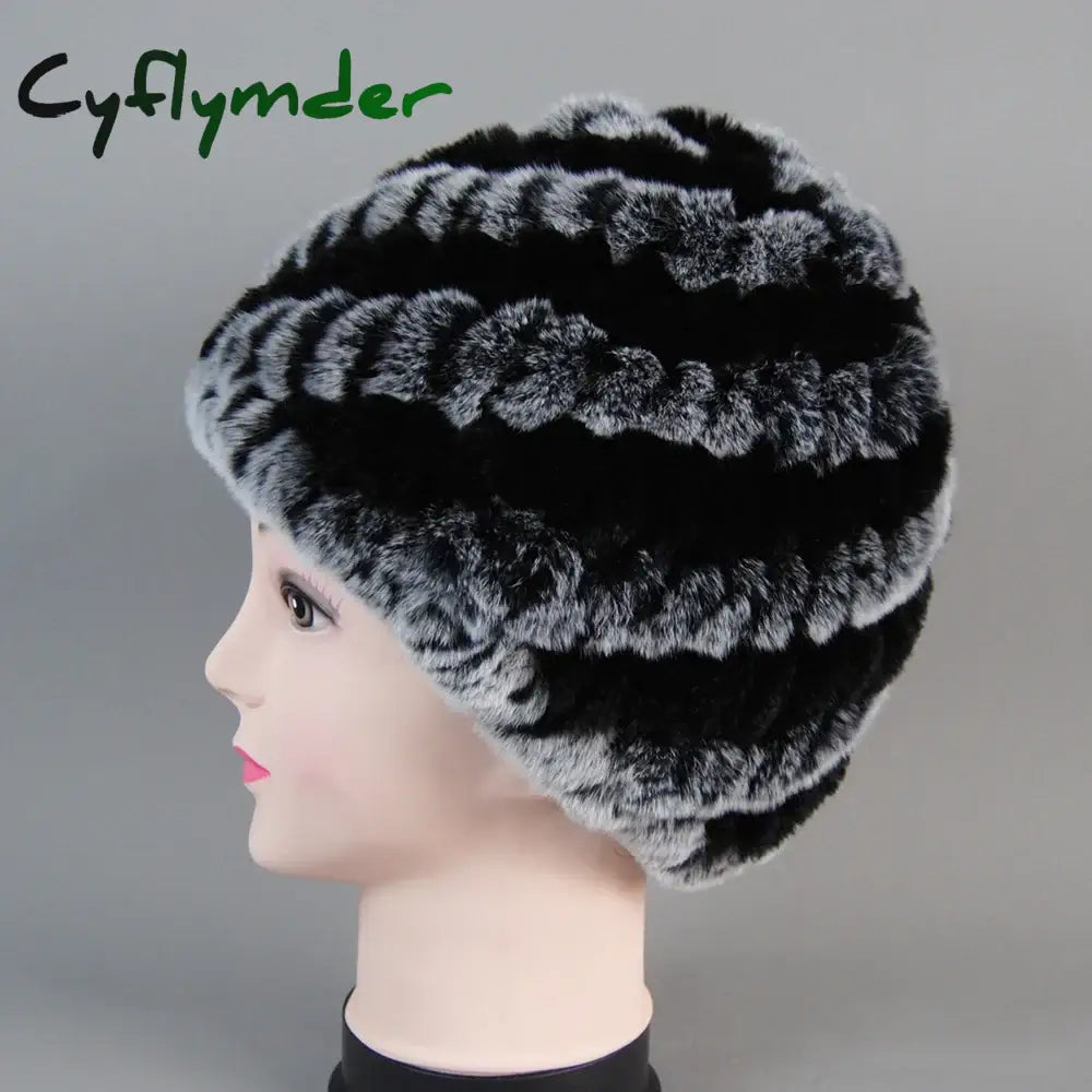 Cyflymder beanie outfits Lady Real Rex Rabbit Winter Fur Hat For Women Russian Real Fur Knitted Cap Headgear Winter