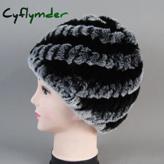 Cyflymder beanie outfits Lady Real Rex Rabbit Winter Fur Hat For Women Russian Real Fur Knitted Cap Headgear Winter