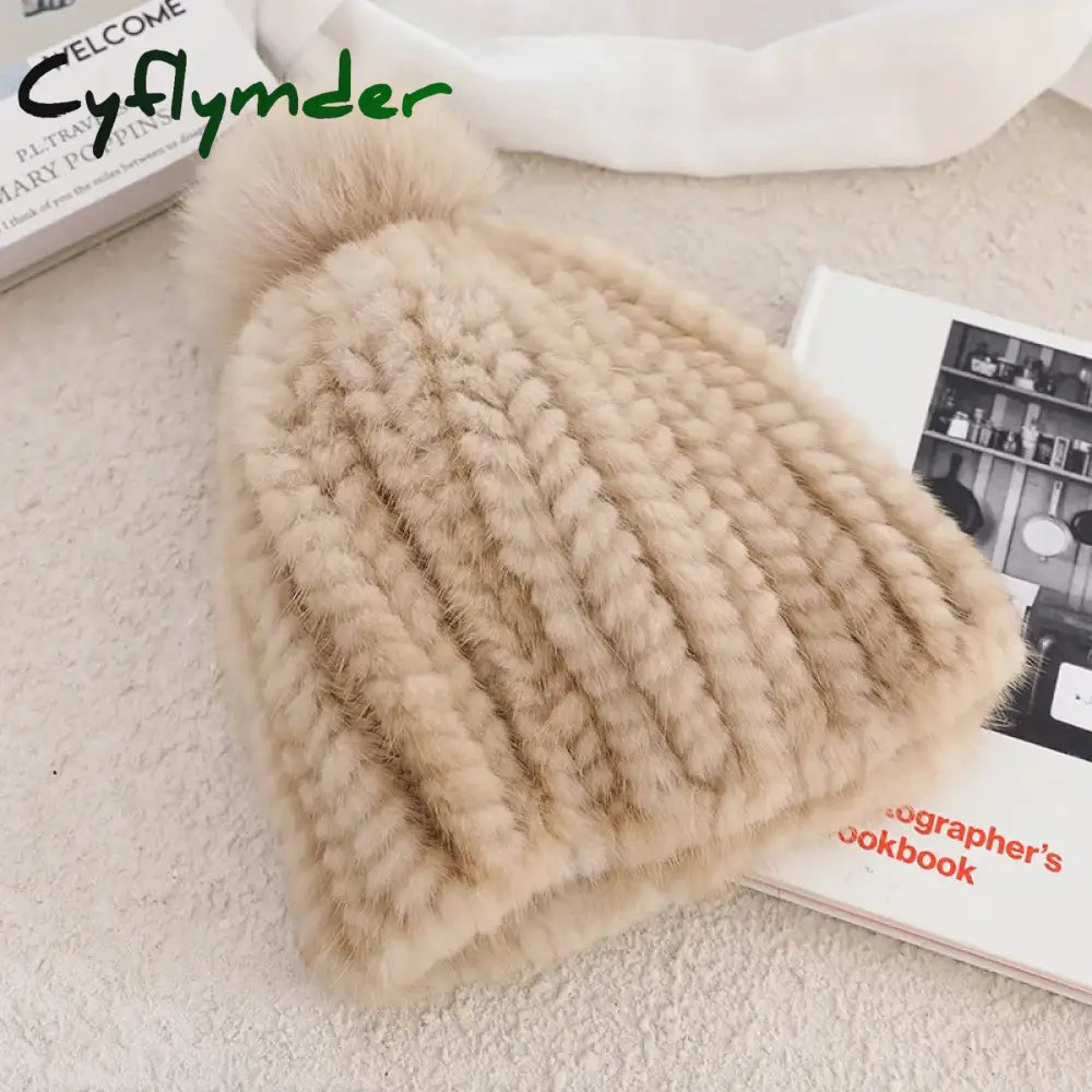 Cyflymder beanie outfits Real Mink Fur Hat For Women New Brand Thicken Female Fur Caps Ladies Winter Knitted Mink Fur