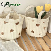 Cyflymder Bear Embroidery Women Lunch Bag Soft Canvas Quilting Design Food Storage Bucket Handbag