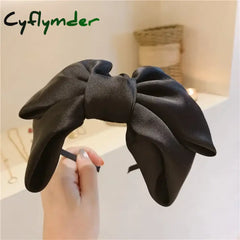 Cyflymder Beautiful Black New Big Bow Bezel Headwear Women Headband Girls Vintage Hair Bands Wide