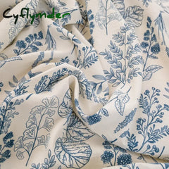 Cyflymder Bed Sheet with Elastic Washed Cotton Blue Flower Printed Fitted Sheet Single/Queen/King Mattress Cover for