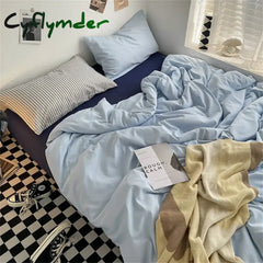 Cyflymder Bedding Set Home Bedroom Decor Washed Cotton Bed Sheets Set Double Duvet Cover Set Duvet Cover Flat Sheet