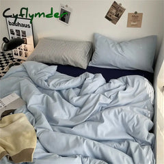 Cyflymder Bedding Set Home Bedroom Decor Washed Cotton Bed Sheets Set Double Duvet Cover Set Duvet Cover Flat Sheet
