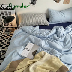 Cyflymder Bedding Set Home Bedroom Decor Washed Cotton Bed Sheets Set Double Duvet Cover Set Duvet Cover Flat Sheet