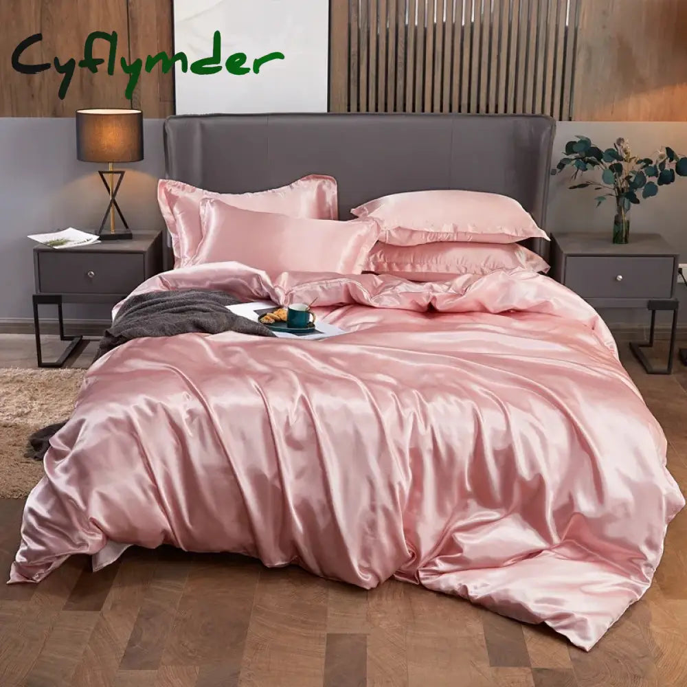 Cyflymder Bedding Set Solid Color Luxury Bedding Kit Rayon Satin Duvet Cover Set Twin Queen King Size Bed Set