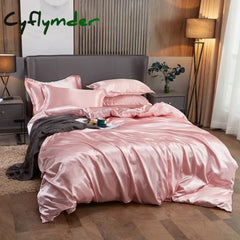 Cyflymder Bedding Set Solid Color Luxury Bedding Kit Rayon Satin Duvet Cover Set Twin Queen King Size Bed Set