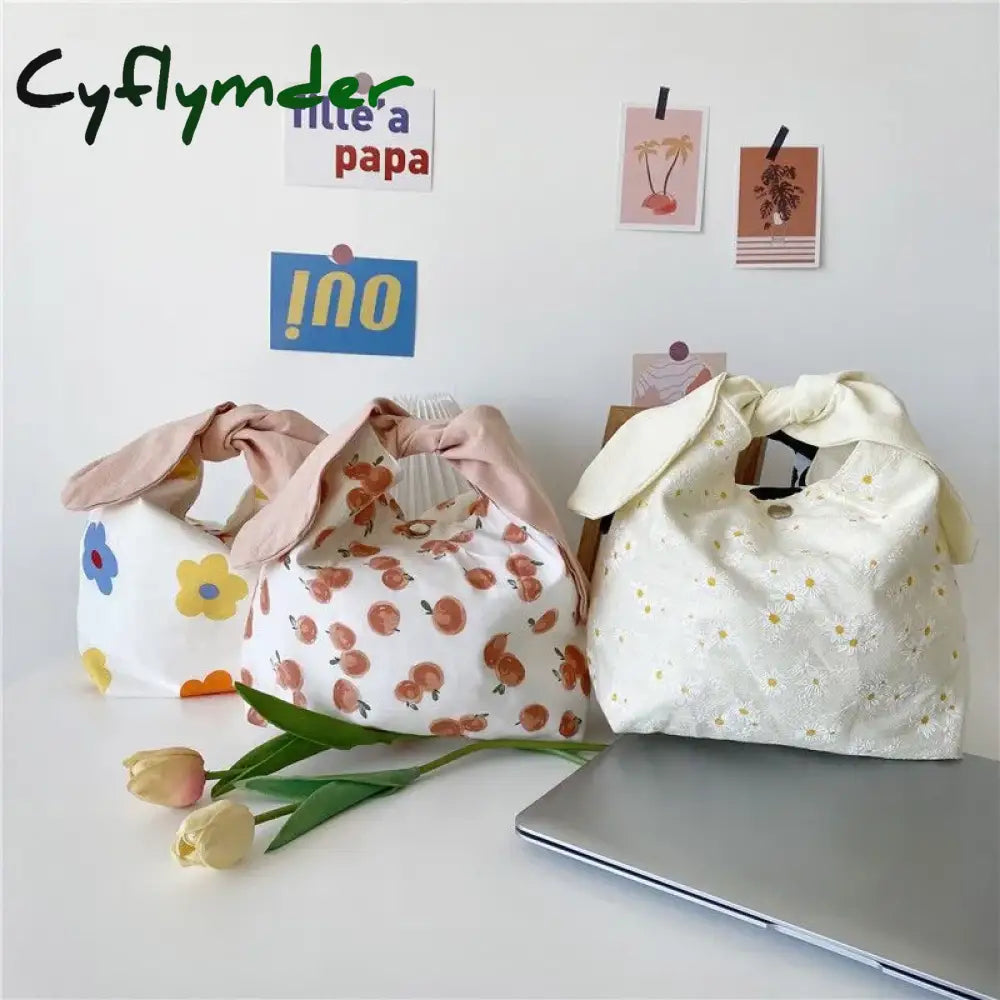 Cyflymder Bento Bag For Work Portable Rabbit Ear Lunch Box Female Ins Zebra Student Fashionable