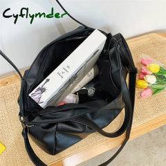 Cyflymder Big Black Shoulder Bags For Women Large Hobo Shopper Bag Solid Color Quality Soft Leather