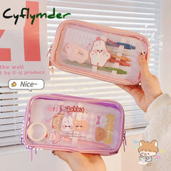 Cyflymder Big Capacity Transparent Pencil Case Waterproof Pvc Stationery Gift Girls Students Bag