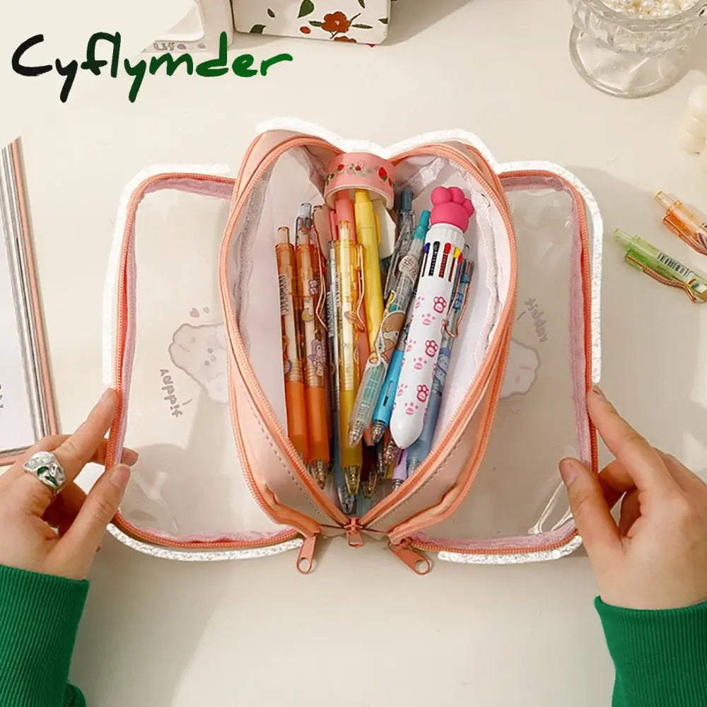 Cyflymder Big Capacity Transparent Pencil Case Waterproof Pvc Stationery Gift Girls Students Bag