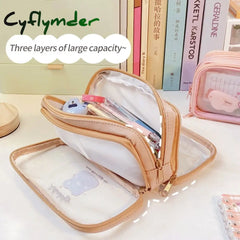 Cyflymder Big Capacity Transparent Pencil Case Waterproof Pvc Stationery Gift Girls Students Bag
