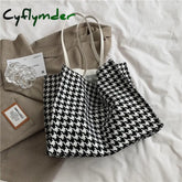 Cyflymder Big Tote Bag Women Vintage High-Capacity Shoulder Bags Houndstooth Hasp Soft Handbag