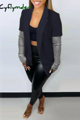 Cyflymder - Black Casual Solid Mesh Turn-Back Collar Outerwear Blazers