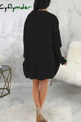 Cyflymder - Black Casual Solid Patchwork Pocket Outerwear Cardigans