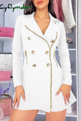Cyflymder - Black Casual Solid Patchwork Zipper Turndown Collar Long Sleeve Dresses