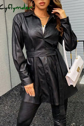 Cyflymder - Black Casual Street Solid Patchwork Buckle Turndown Collar Outerwear Jackets
