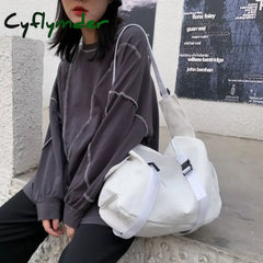 Cyflymder Black Crossbody Bags Women Design Pockets Canvas Large Capacity Tote Dark Retro