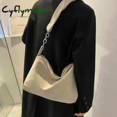 Cyflymder Black Crossbody for Women Girls Handbag Shopper Casual Solid Simple Chain Knotted Straps Messenger Shoulder