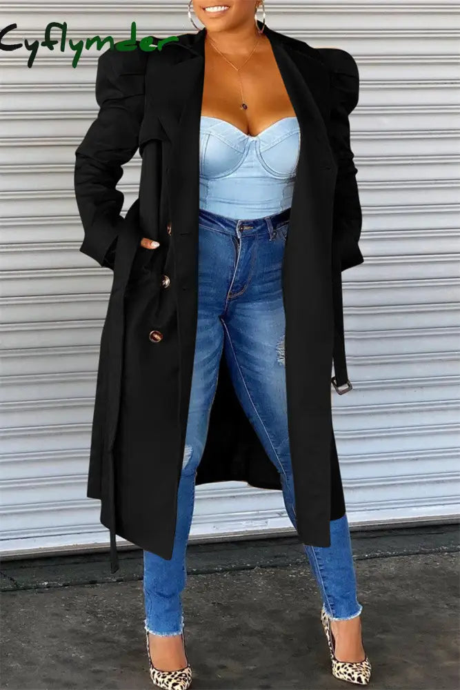 Cyflymder - Black Fashion Casual Solid Cardigan Turndown Collar Outerwear Cardigans