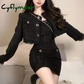 Black Korean Style Retro Elegant Two Piece Set Women Fashion Tassels Short Jackets Casual Strap Party Mini Dress Female Y2k Suit