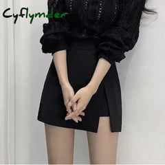 Cyflymder Black Mini Skirts Women Irregular Side Slits High Waist A Line Shorts Skirts Summer Korean Fashion Chic Hip