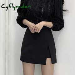 Cyflymder Black Mini Skirts Women Irregular Side Slits High Waist A Line Shorts Skirts Summer Korean Fashion Chic Hip