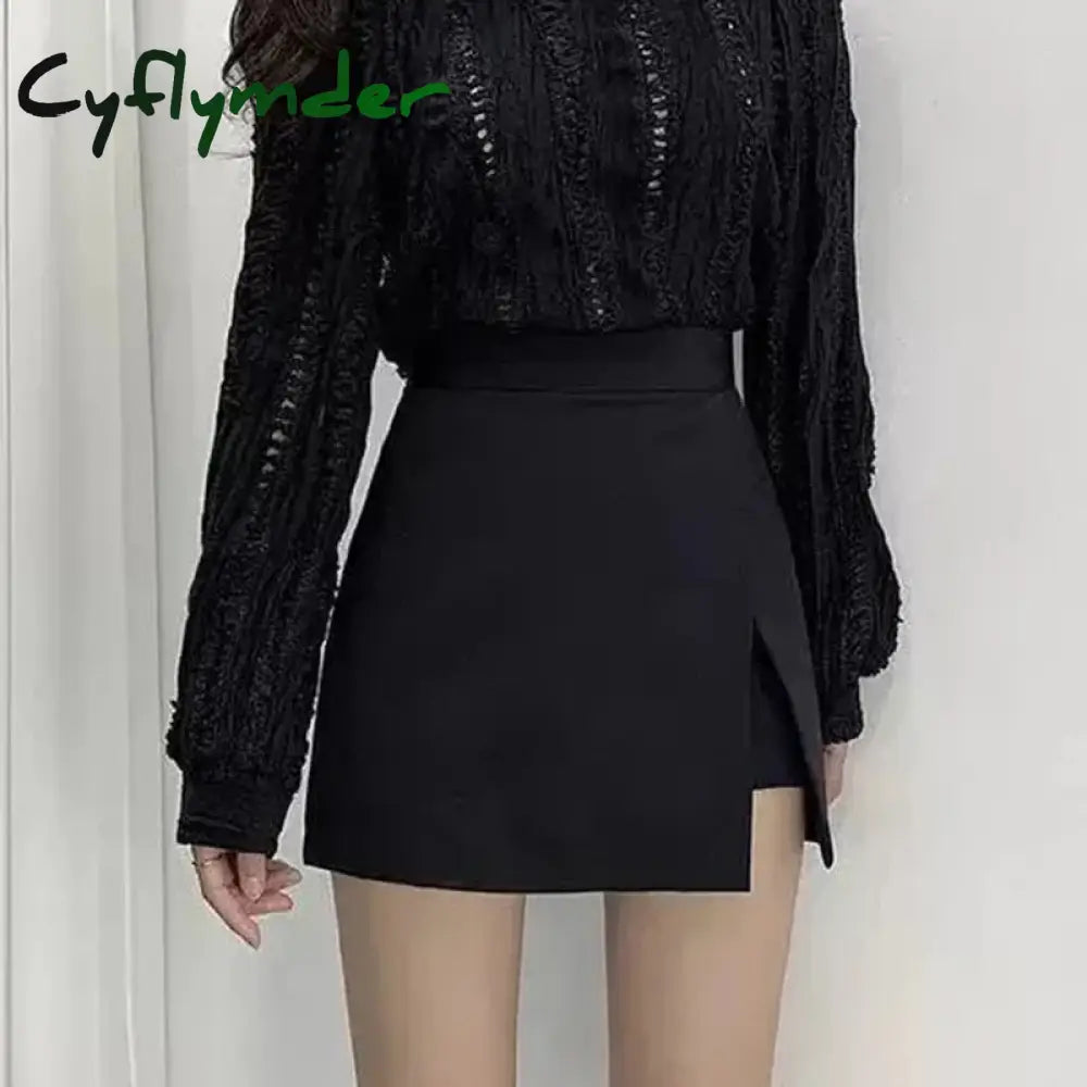 Cyflymder Black Mini Skirts Women Irregular Side Slits High Waist A Line Shorts Skirts Summer Korean Fashion Chic Hip