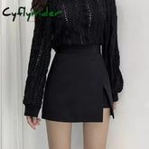 Cyflymder Black Mini Skirts Women Irregular Side Slits High Waist A Line Shorts Skirts Summer Korean Fashion Chic Hip