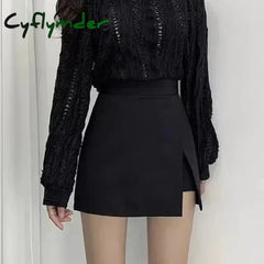 Cyflymder Black Mini Skirts Women Irregular Side Slits High Waist A Line Shorts Skirts Summer Korean Fashion Chic Hip