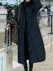 Black Parkas for Women Hooded Turtleneck Thermal Casual Long Coat Winter Fashion Loose Single Breasted Outerwear Cyflymder