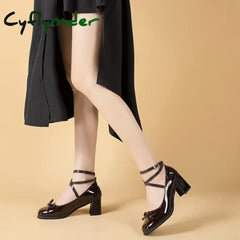 Cyflymder Black Retro Cross-Tie Pumps Casual Summer Round Toe Shoes Ladies Sweet Fashion Shoes Woman Bow Design