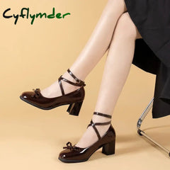 Cyflymder Black Retro Cross-Tie Pumps Casual Summer Round Toe Shoes Ladies Sweet Fashion Shoes Woman Bow Design