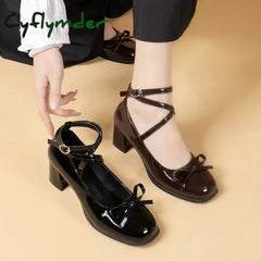 Cyflymder Black Retro Cross-Tie Pumps Casual Summer Round Toe Shoes Ladies Sweet Fashion Shoes Woman Bow Design