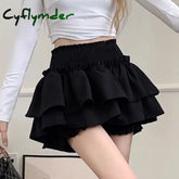 Cyflymder Black Ruffle Edge y2k Girls Mini Skirts Summer Elastic High Waist Slim A- line Pleated Skirt Anti-Exposure