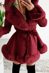 Cyflymder - Black Sexy Solid Bandage Patchwork Feathers Hooded Collar Outerwear Cardigans
