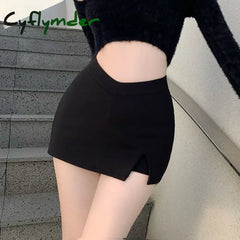 Cyflymder Black Split Mini Skirts Women Summer Sexy Club High Waist Slit Skirt Streetwear Korean Party Fashion