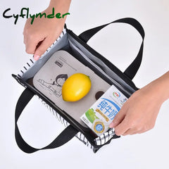 Cyflymder Black Thermal Family Lunch Bag Picnic School Cold Insulation Bento Pouch Travel Food