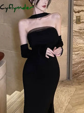 Cyflymder Black Vintage Sexy Strapless Dress Women Casual Korean Split Bodycon Midi Dress Female Autumn Fashion Casual