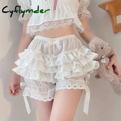 Cyflymder Black White Ruffle Knickers Women Kawaii Pumpkin Panties Cute Lace Bowknot Lolita Safety