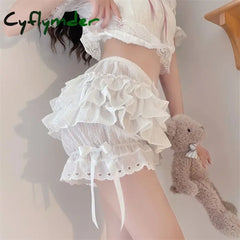Cyflymder Black White Ruffle Knickers Women Kawaii Pumpkin Panties Cute Lace Bowknot Lolita Safety
