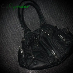 Cyflymder Black Y2k Women Shoulder Bag Vintage Punk Goth Fashion Designer Pu Leather Tote Bag Large Capacity Rivet
