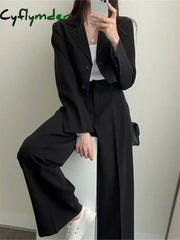 Cyflymder Blazer Suits Long Sleeve Fashion Coat Black High Waisted Pants Two Piece Sets Women Outifits 2023 Fall Office