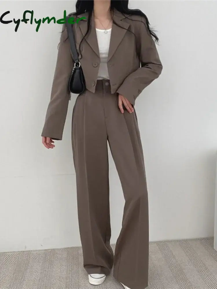 Cyflymder Blazer Suits Long Sleeve Fashion Coat Black High Waisted Pants Two Piece Sets Women Outifits 2023 Fall Office