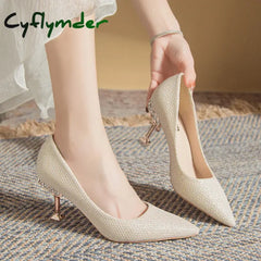 Cyflymder Bling Gold Silver Pointed Toe Pumps Women Rhinesthone Thin Heels Party Wedding Shoes Woman Shallow