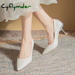Cyflymder Bling Gold Silver Pointed Toe Pumps Women Rhinesthone Thin Heels Party Wedding Shoes Woman Shallow