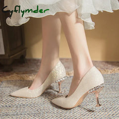 Cyflymder Bling Gold Silver Pointed Toe Pumps Women Rhinesthone Thin Heels Party Wedding Shoes Woman Shallow